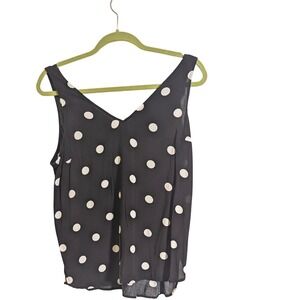 Old Navy Polka Dot Sleeveless Top Black White V Neck‎ Blouse Size L